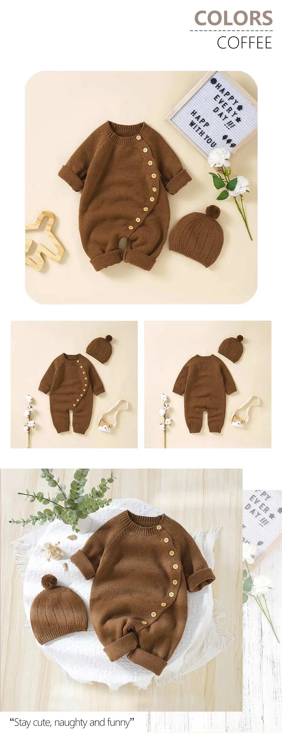 Baby Rompers Clothes Spring Autumn Solid Full Sleeve Knitted Newborn Infant Boys Girls Jumpsuits Hats Outfits Sets 0-18m Costume