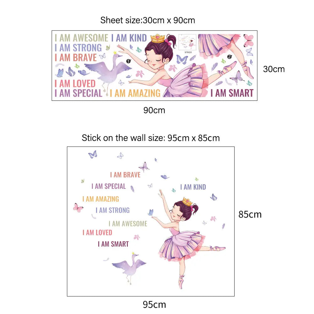 baby girl's room decoration 3d ballet dance wall sticker self adhesive living room inspirational quote wall decal for nursery