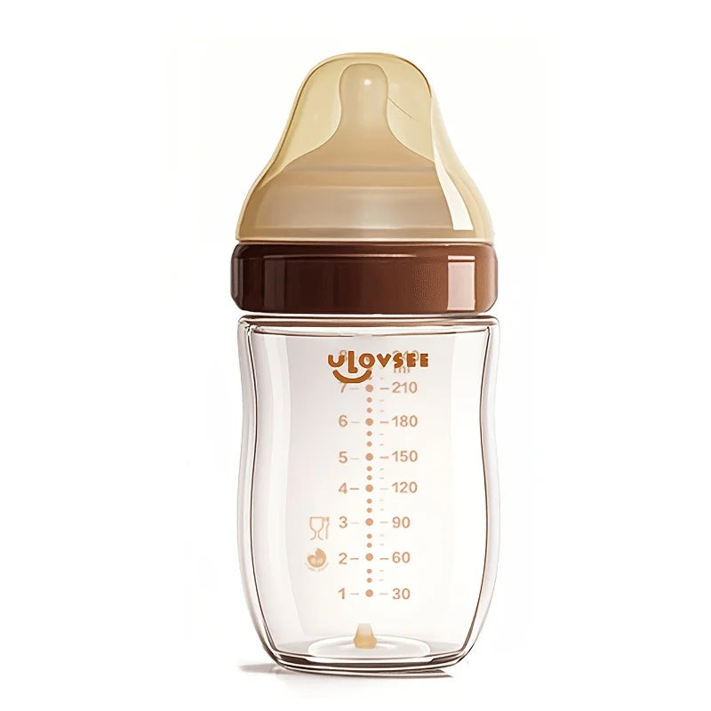 4oz,8oz High Borosilicate Glass Baby Bottle,Nipple,Wide-Neck Feeding Bottle with Bottom Air Balance Hole/Valve,Glass Milk Bottle