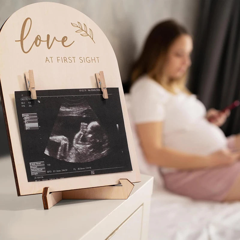 1 Set Expectant Mothers To Announce Pregnancy Or Baby Birth Ornament Wooden Ultrasonic Photo Frame