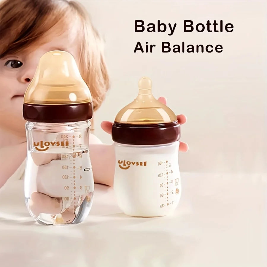 4oz,8oz High Borosilicate Glass Baby Bottle,Nipple,Wide-Neck Feeding Bottle with Bottom Air Balance Hole/Valve,Glass Milk Bottle