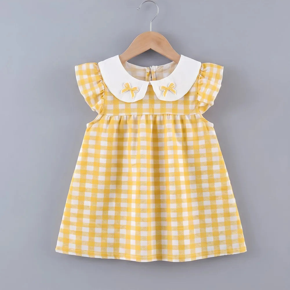 (0-10 Years Old) 2026 Summer Beach Baby Girl Four Colors Cute Fly Sleeve Plaid Dress for Girl Sundress Cute Girls Dress Beach Dr