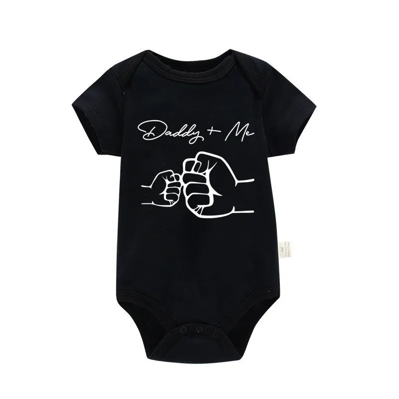Newborn Baby Boys Girls Clothes Infant Cartoon Daddy and Me Print Short Sleeve Bodysuit Summer Romper Infant Jumpsuit