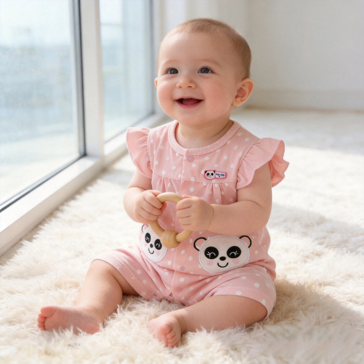 Female Baby Clothes Thin Pure Cotton Baby Girl 3-6-9 Months Princess Clothes Pink Summer Short-Sleeved Cute Clothes