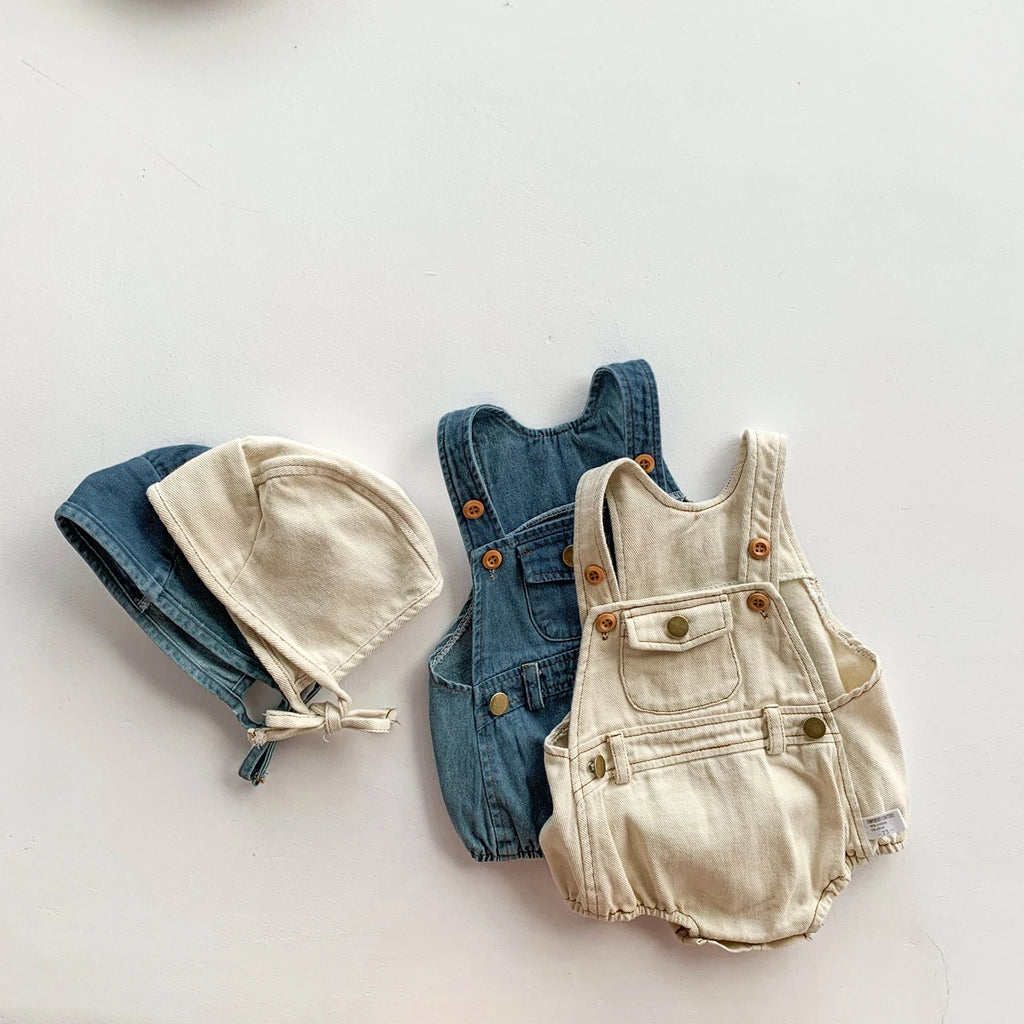 Baby Clothes Denim Sling Romper Infant Onesie Newborn One-piece 0-3 Years Old Complimentary Hat