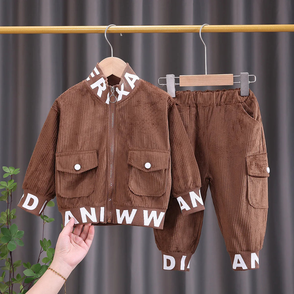 Baby Boy Clothes Corduroy Zipper Long Sleeved Casual Sports Two-Piece Set for 0-5 Year Old Fashionable Girls with Top and Pants