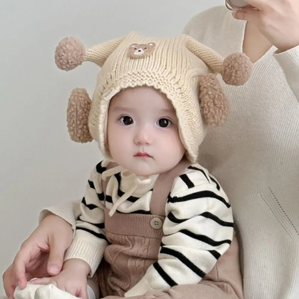 Cute Winter Baby Crochet Hat Breathable Cold-Resistant Toddler's Knitted Hat 6-24 Months Windproof Ear Protection Hat