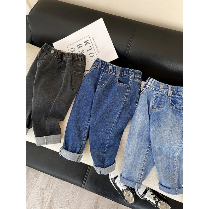 2026 Kids Boys Jeans BELLBELL Autumn 1-6Yrs Baby Boys Solid Denim Pant Winter Integrated Warm Toddler Infant Boys Trousers