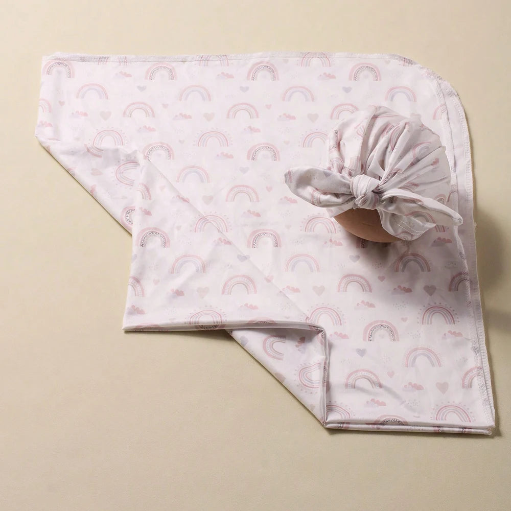 Ylsteed Newborn Receiving Photography Swaddle Blanket with Bow Turban Hat Infant Photography Props New born Photoshooting Wraps