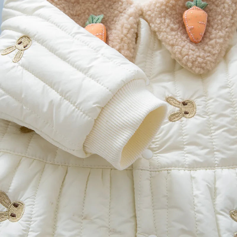 Baby Clothes Newborn Rompers 2024 Winter Cotton-padded Infant Girls Jumpsuit Toddler Embroidered Bunny Turn Down Collar Outwear