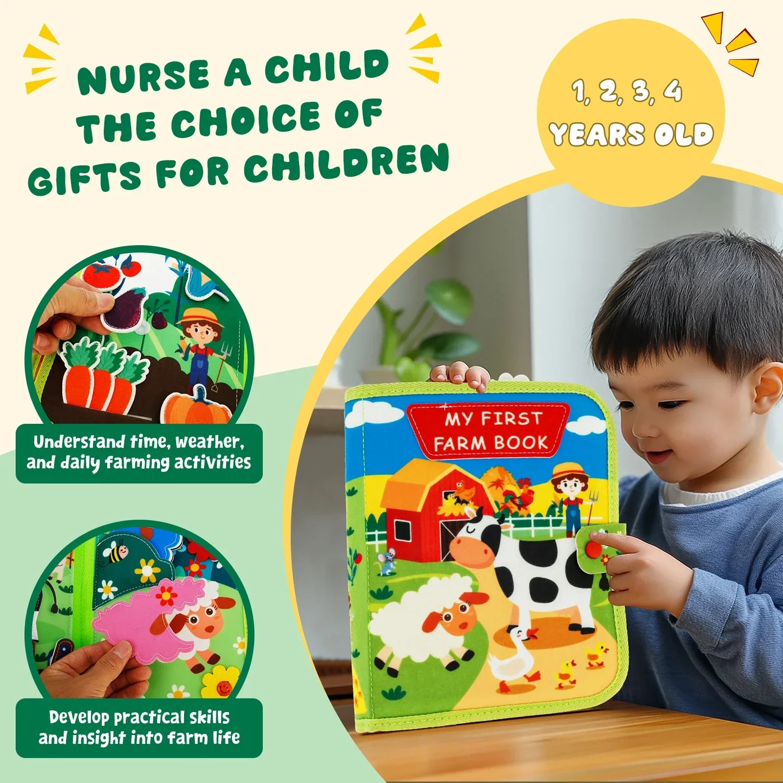 Soft Baby Felt Books Educational Sensory Toy for Toddlers Soft Activity Busy Book Felt Cloth Animals Sensory Quiet Books