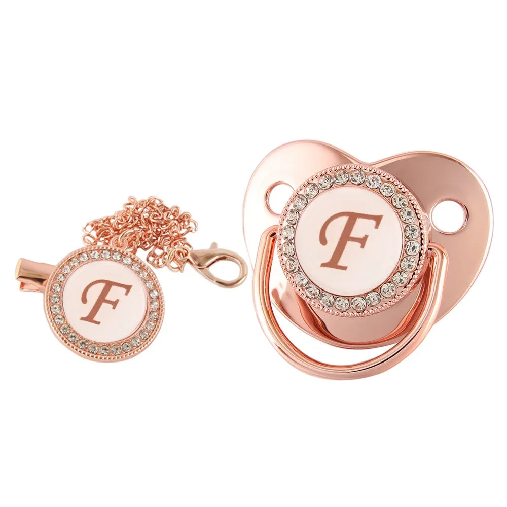 26 Letters Baby Pacifier Clip Rose Gold Bling Pacifiers Holder Silicone Soother Nipple Dummy Baby Shower Gifts