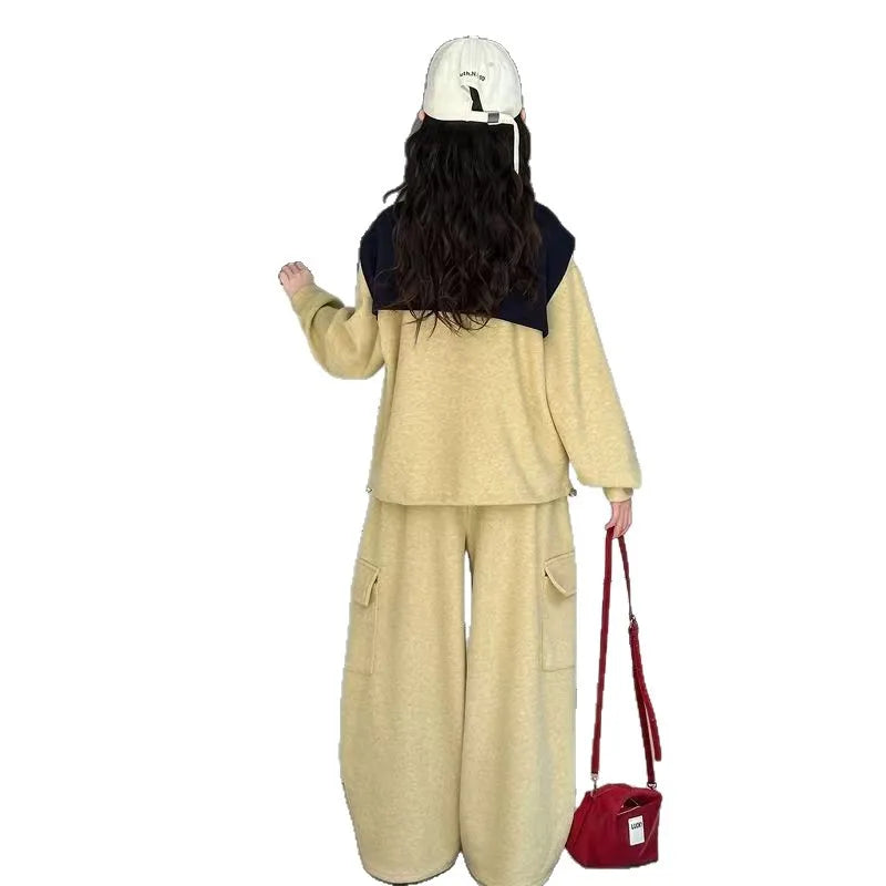 2026 autumn spring teenager kids girl Children set Clothes loose sweatshirt Hooded t shirt+ pocket wide leg pant 4 10 12 14 Year