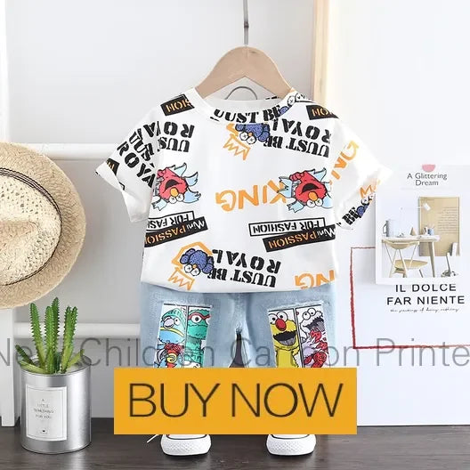 New Summer Outfits Baby Boys 9 To 12 Months Dinosaur Printed Turn-down Collar T-shirts Tops and Shorts 2PCS Infant Clothing Sets