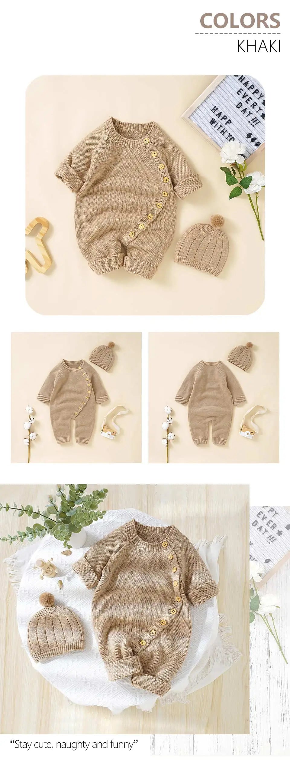 Baby Rompers Clothes Spring Autumn Solid Full Sleeve Knitted Newborn Infant Boys Girls Jumpsuits Hats Outfits Sets 0-18m Costume