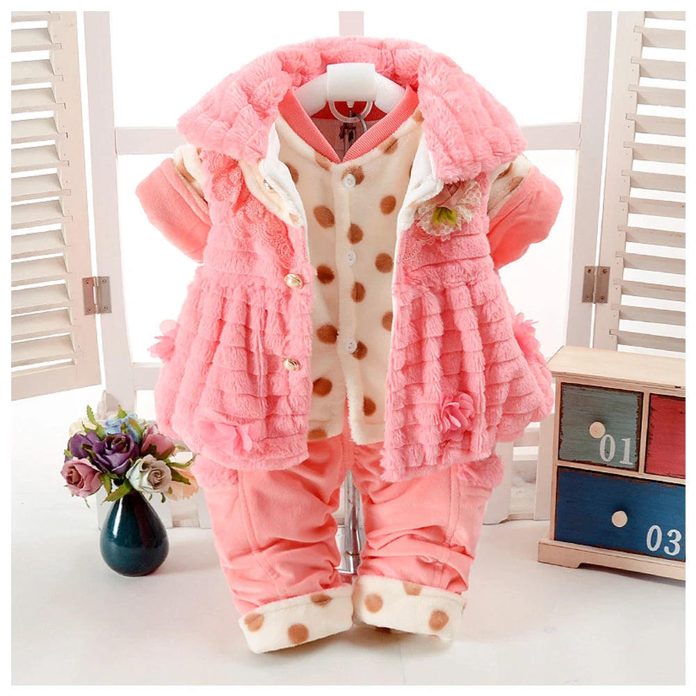 Flannel Babies Suit, -Piece Toddlers Clothes Set,Long Sleeve Tops+Waist Coat+Pants,Sweet Cute Girls Winter Cotton Snowsuits