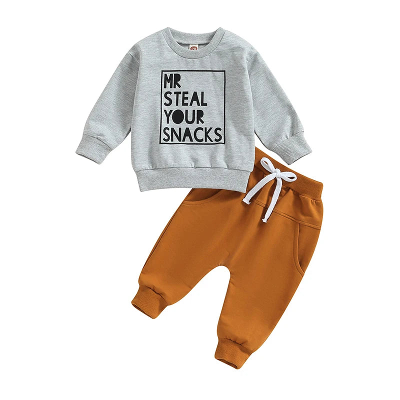 2PCS Toddler Boys Clothes Sets Long Sleeve Letter Print Sweatshirt Tops and Drawstring Pants Spring Fall lSets
