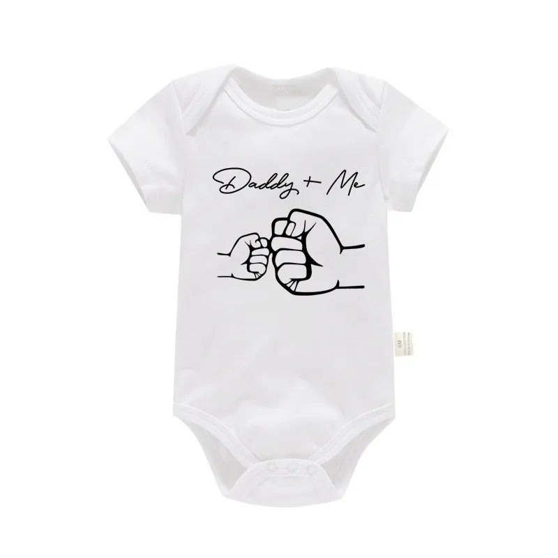 Newborn Baby Boys Girls Clothes Infant Cartoon Daddy and Me Print Short Sleeve Bodysuit Summer Romper Infant Jumpsuit