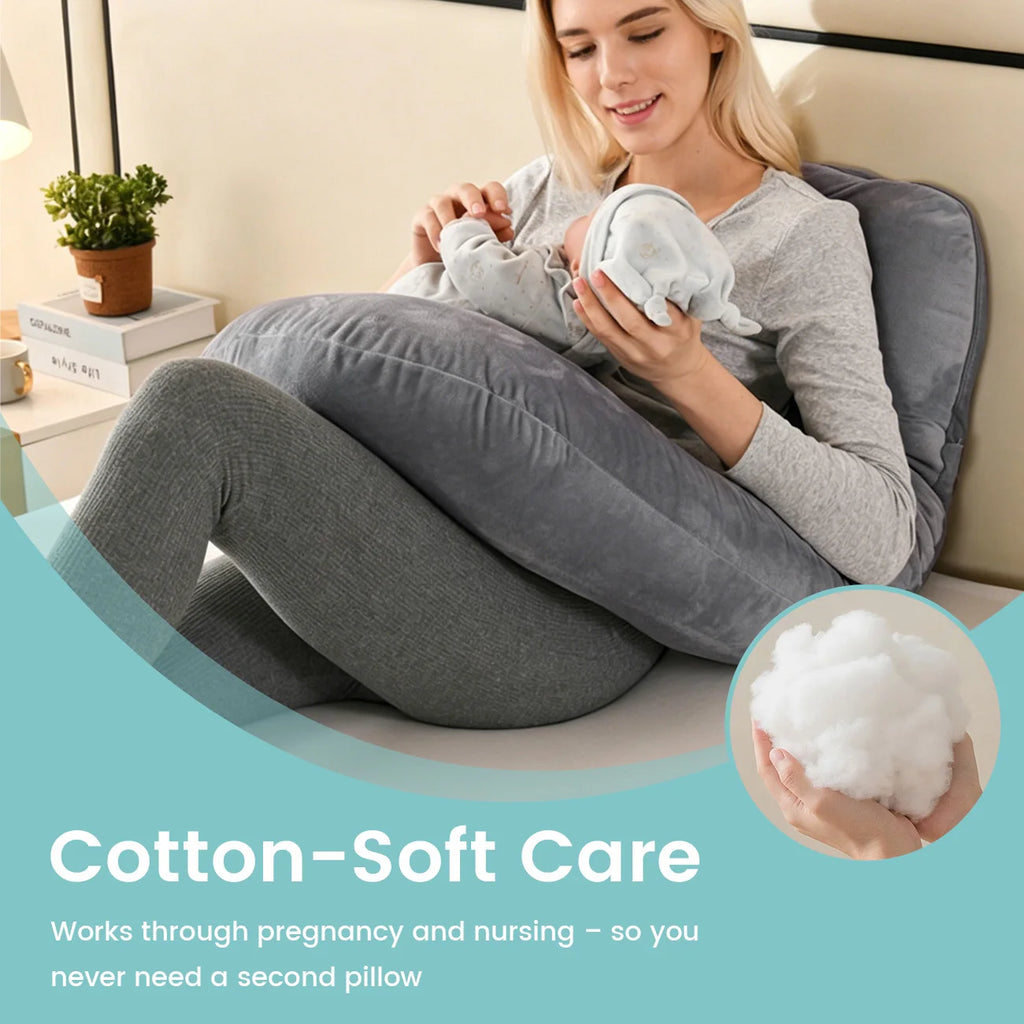 G-Shape Maternity Pillow - Full Body Support Pregnancy Pillow for Side Sleeping, Nursing & Comfort, Gray