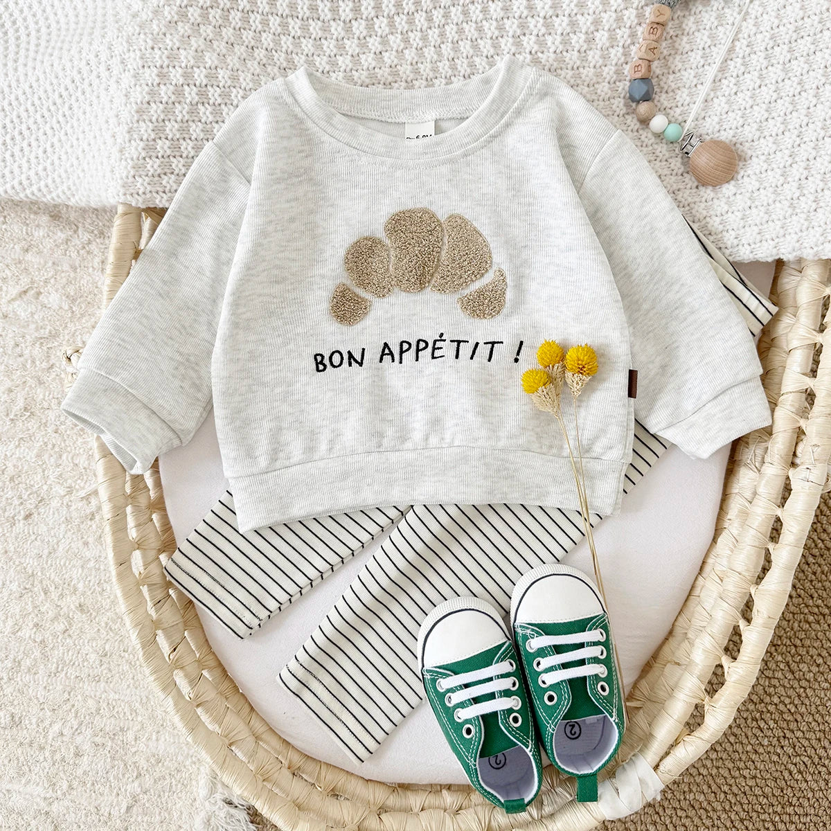 Ins Newborn Clothes Boys Girls Sets Spring 2Pcs Cartoon Embroidery Long Sleeve Top+Pants Cotton Autumn Tracksuit Toddler Outfit