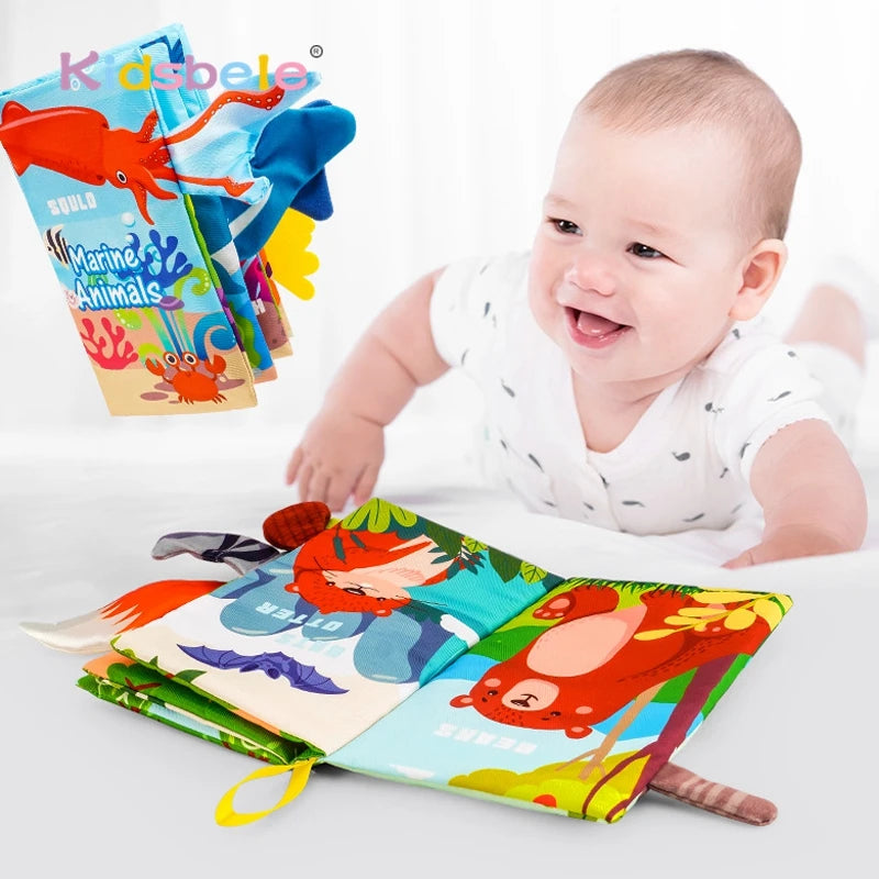 Baby Soft Cloth Tail Book – Montessori Sensory Crinkle Book with Animal Tails for Infant Early Learning
