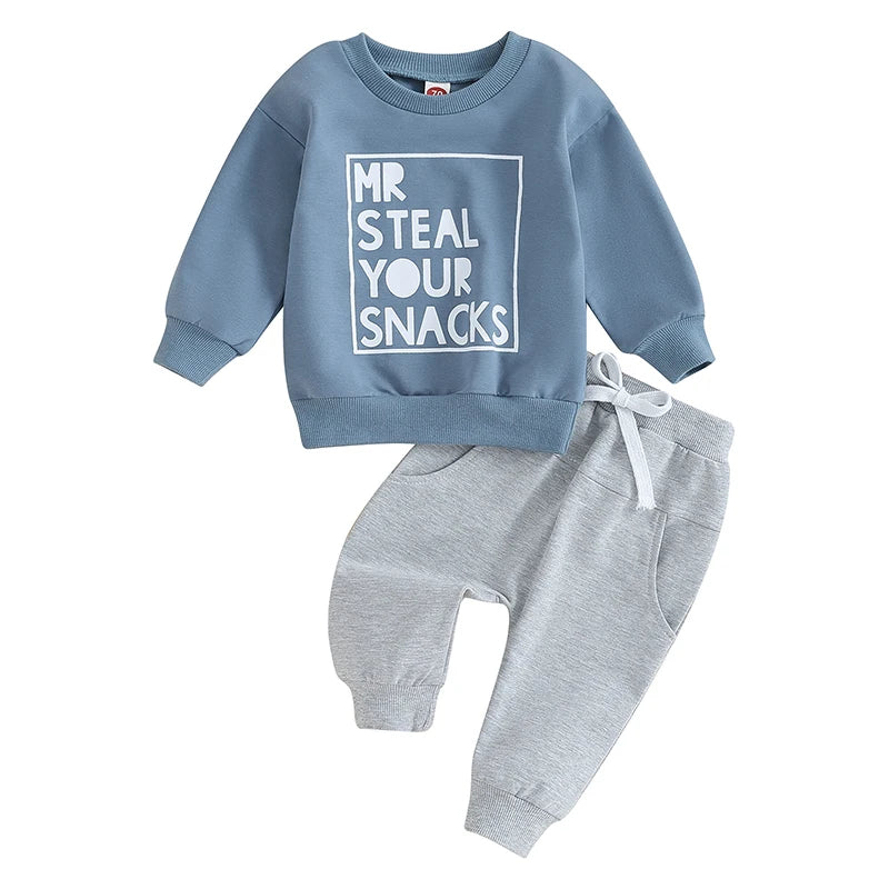 2PCS Toddler Boys Clothes Sets Long Sleeve Letter Print Sweatshirt Tops and Drawstring Pants Spring Fall lSets