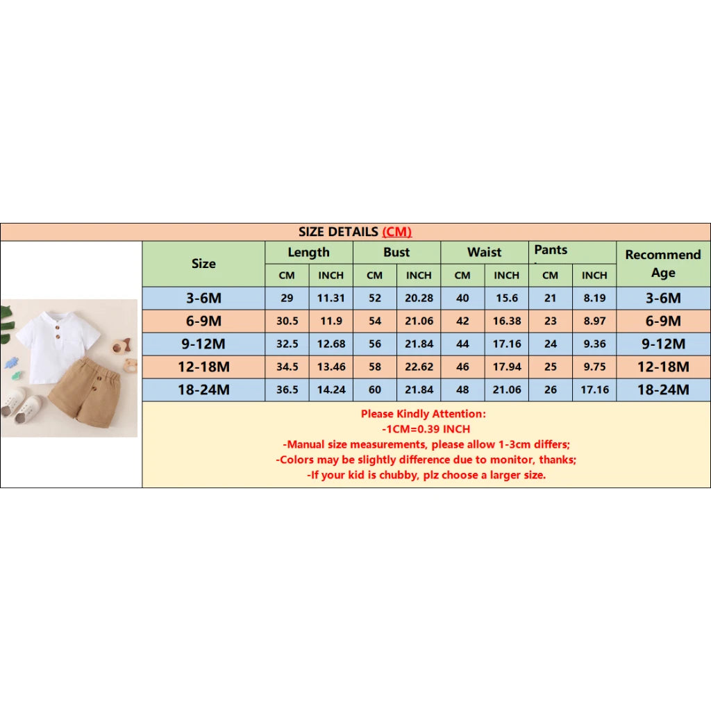 3-24 Months Infant Baby Boy Clothes Set White Short Sleeves T-shirt Shorts 2PCS Summer Daily Casual Outfit for Toddler Boy