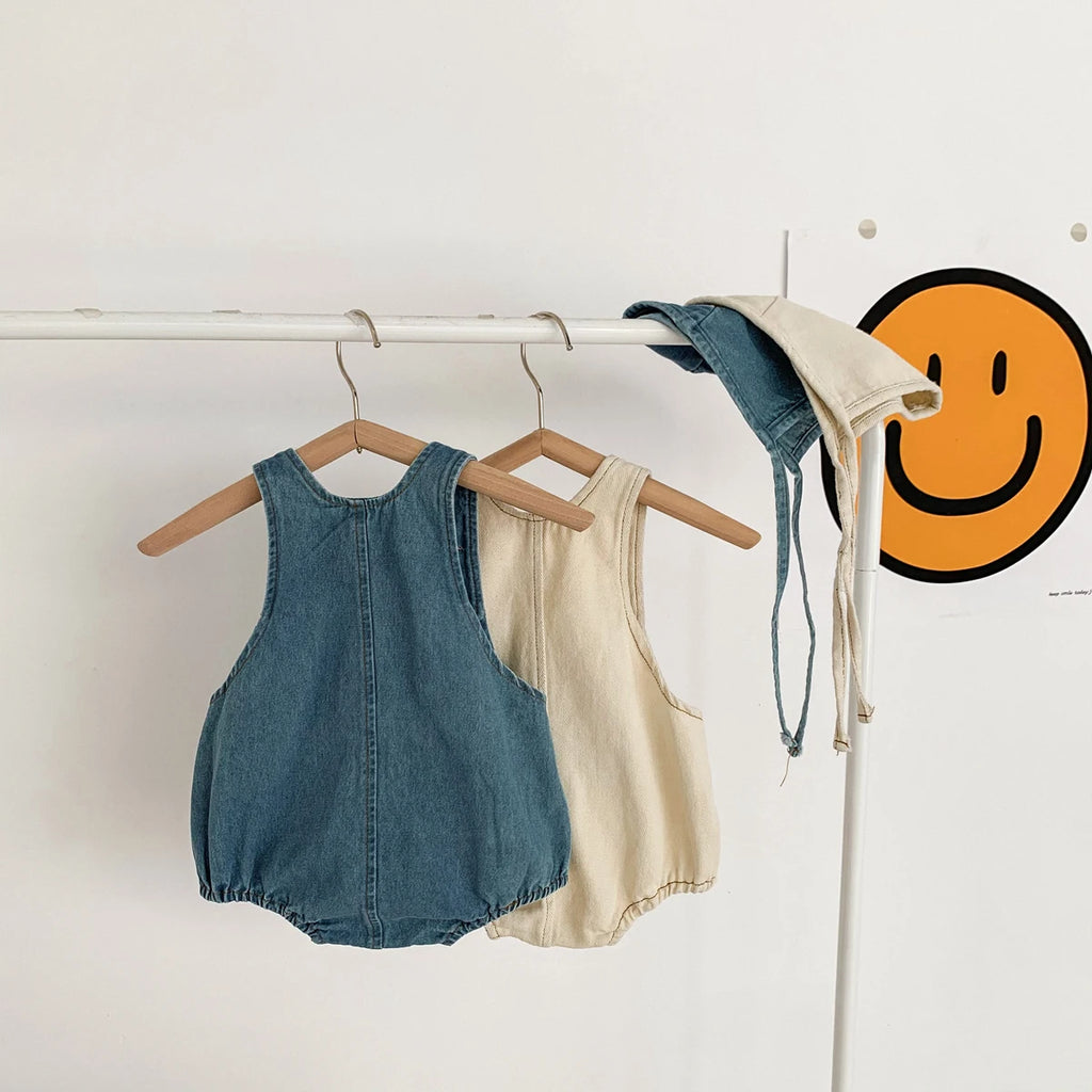Baby Clothes Denim Sling Romper Infant Onesie Newborn One-piece 0-3 Years Old Complimentary Hat