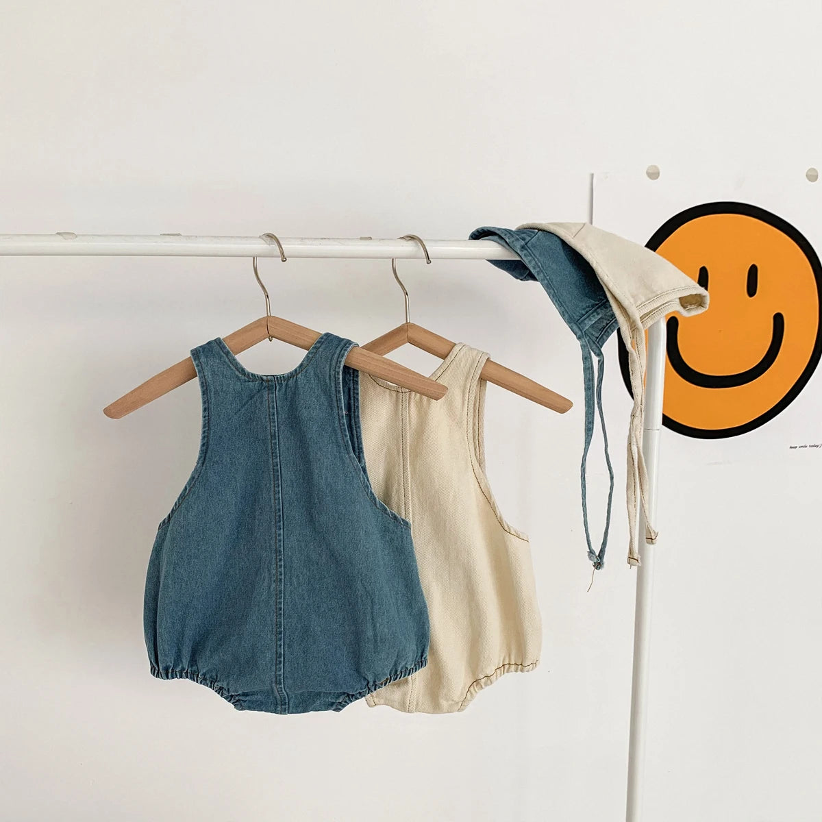 Baby Clothes Denim Sling Romper Infant Onesie Newborn One-piece 0-3 Years Old Complimentary Hat