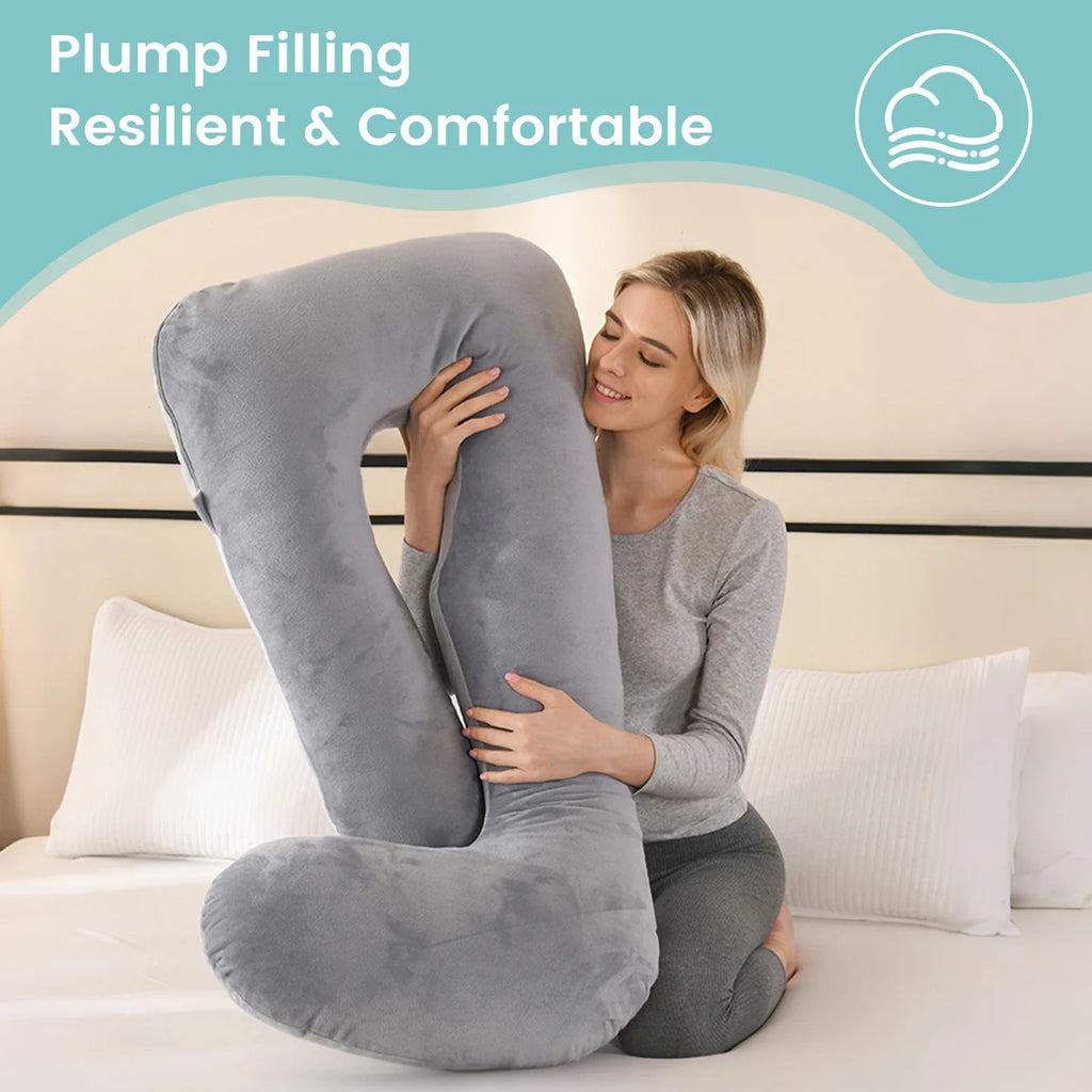 G-Shape Maternity Pillow - Full Body Support Pregnancy Pillow for Side Sleeping, Nursing & Comfort, Gray