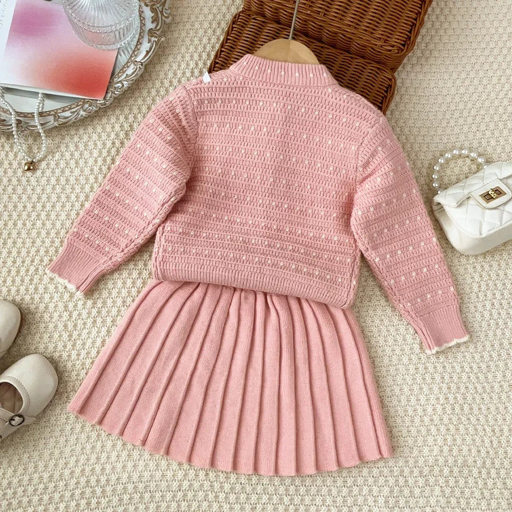 2-6 Years Old Cute Baby Girls Outfits Autumn and Winter New Knitted Sweater and Short Skirt Children's Sweet Princess Clothing