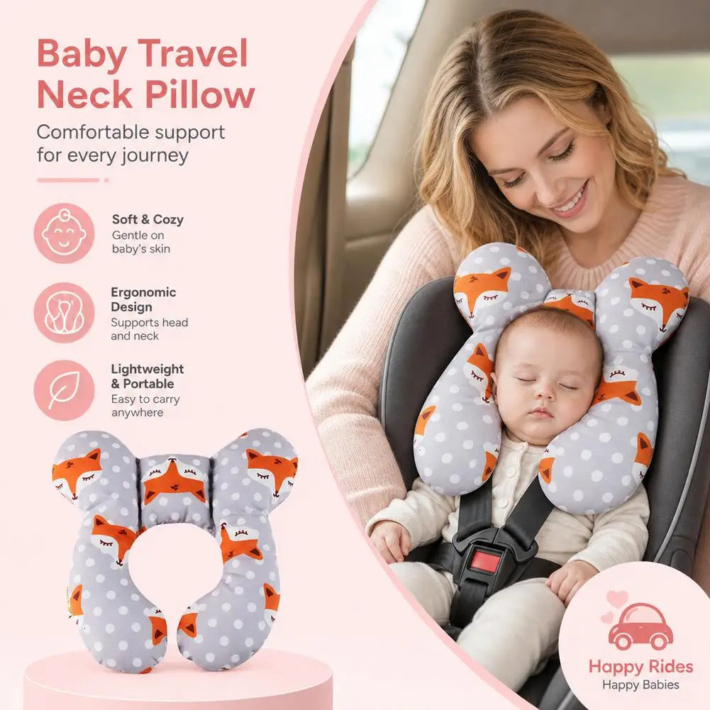 Baby U-shaped Neck Support Pillow Soft Cotton Travel Headrest for Car Seat Stroller Airplane Toddler Cushion for 0-3 Years Old