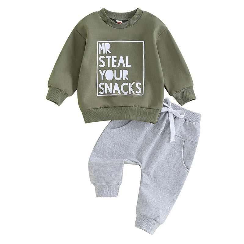 2PCS Toddler Boys Clothes Sets Long Sleeve Letter Print Sweatshirt Tops and Drawstring Pants Spring Fall lSets