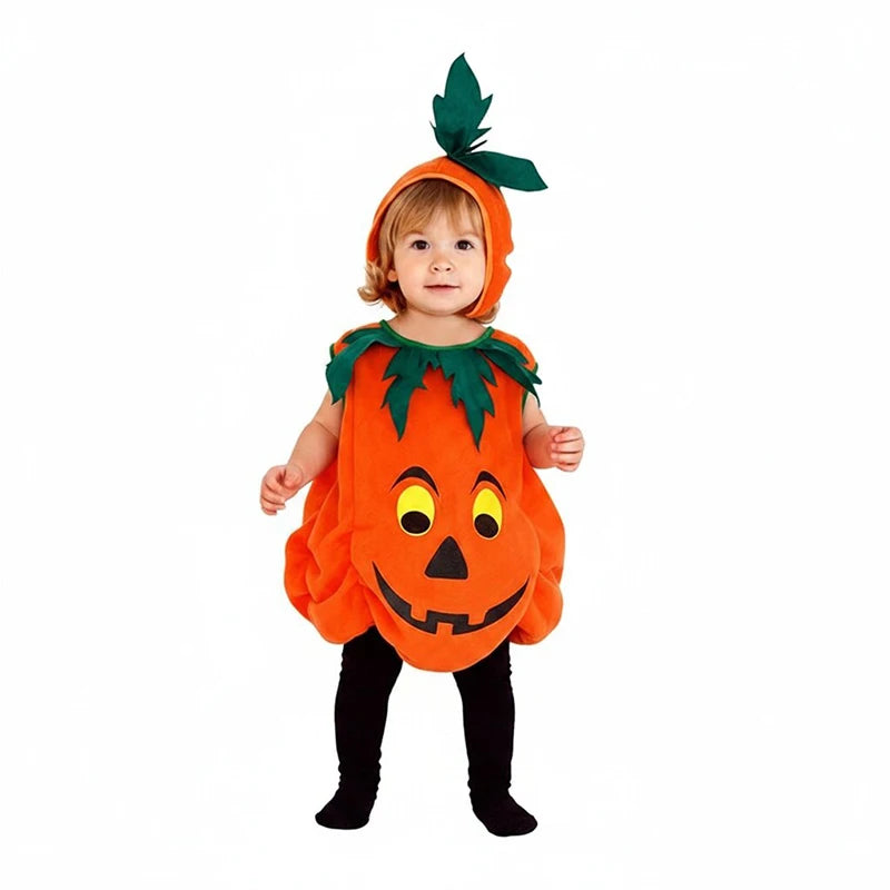 2026 Baby Girls Boys Children Jumpsuit Halloween Pumpkin Costume with Hat Cosplay Stage Performance Christmas Party Costume