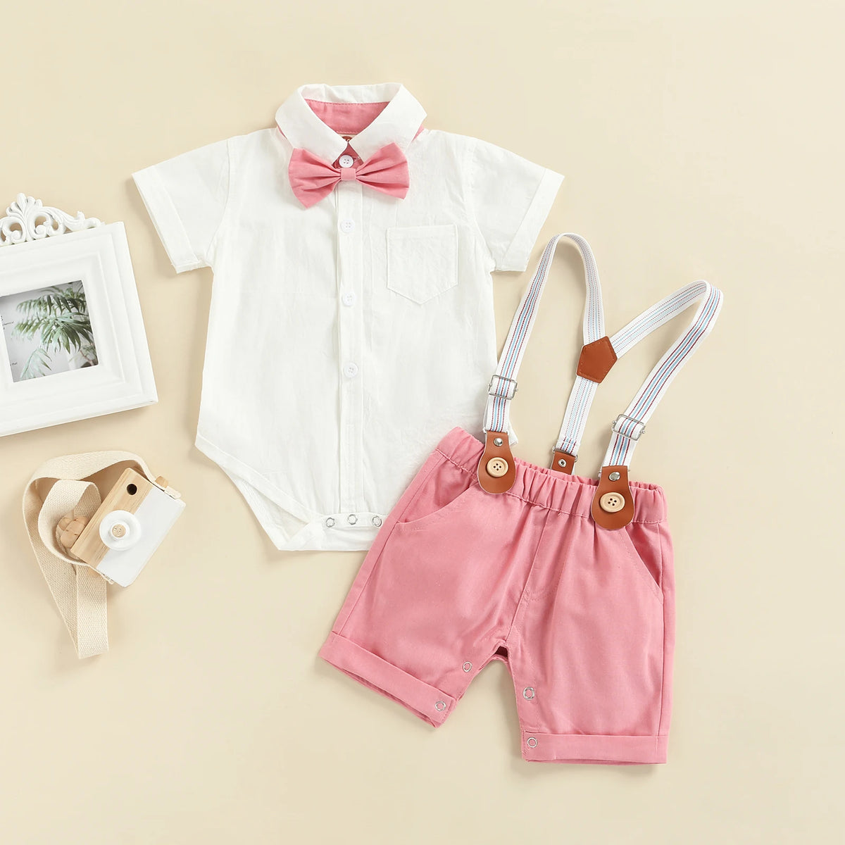 0-3Y Newborn Baby Boy Gentleman Outfits Short Sleeve Shirts Romper Overalls Shorts Infant Summer Boys Clothes Formal Suits 2Pcs