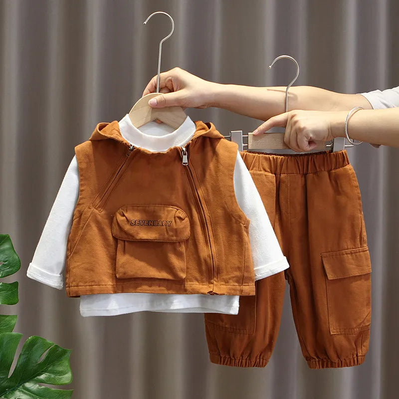 Baby Boy Autumn Clothes Kids Outfit Set New Children's Fashion Vest+T-shirt+Pants Casual Three Piece Set 80-140cm