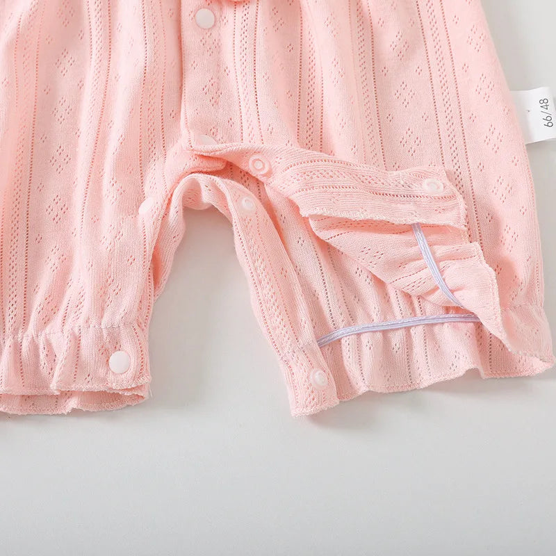 2025 Summer Newborn Baby Girl  Pink Thin Short-Sleeve Romper Princess Style Cute Pure Cotton Baby Girl Clothes