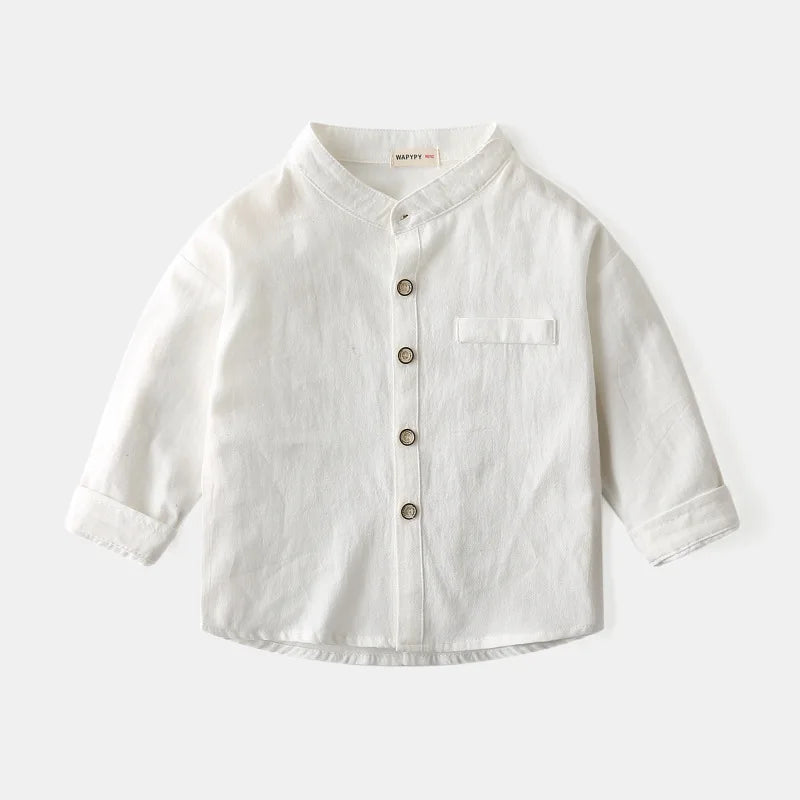 Boys Clothes Baby Boy Shirt Buttons Soft Cotton Kids Blouse Boutique Infantil 1 to 2 3 4 5 6 7 Yrs Casual White Blue Yellow Tops