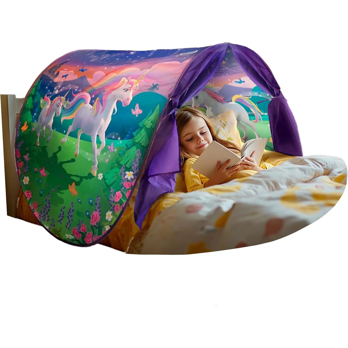 Kids Dream Tents with Light Baby Pop Up Bed Tent Cartoon Snowy Foldable Playhouse Comforting At Night Sleeping Outdoor Camp