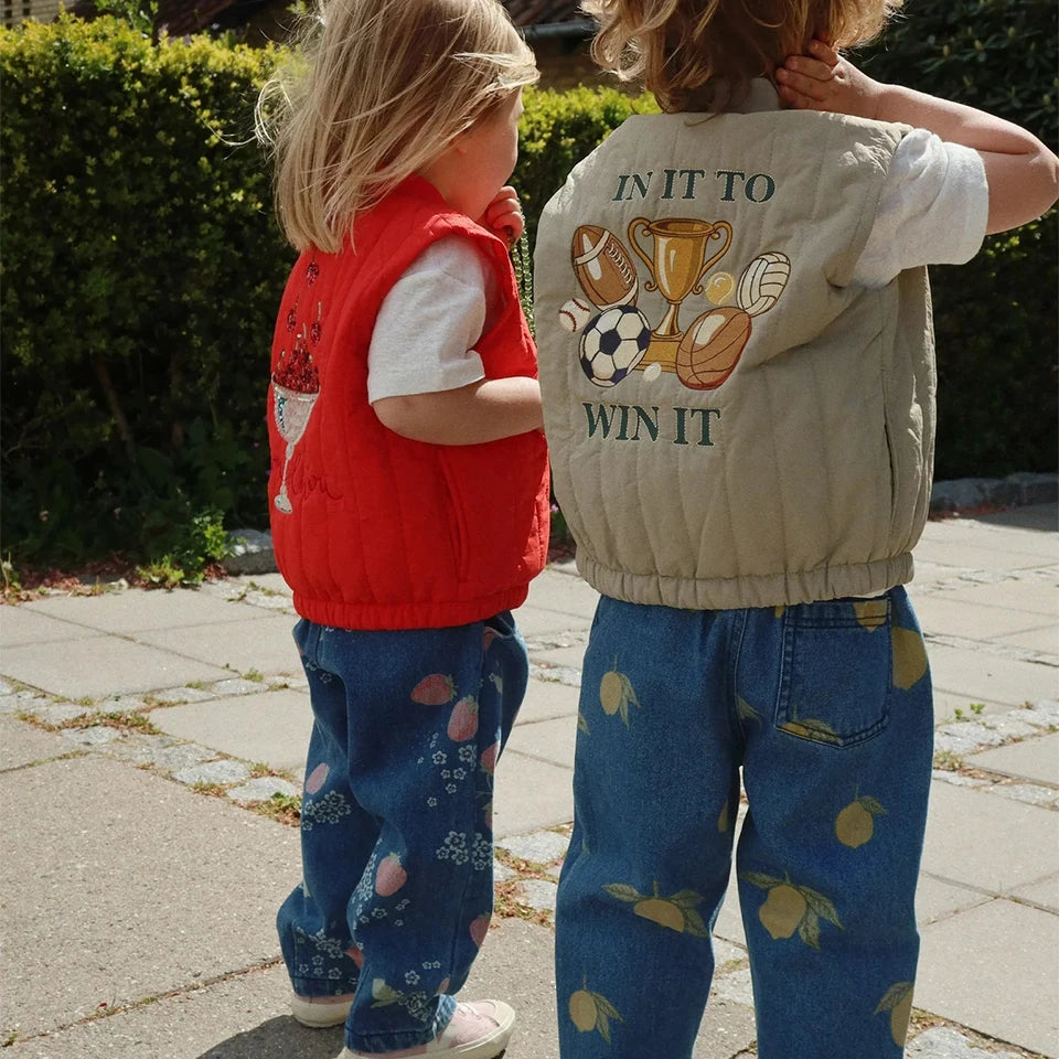 26 KS Toddler Girls Denim Overalls Boys Lemon Jacket Jeans Girl Cat Vest Dress Children Clothes Set Kids Fashion Outerwear Pants