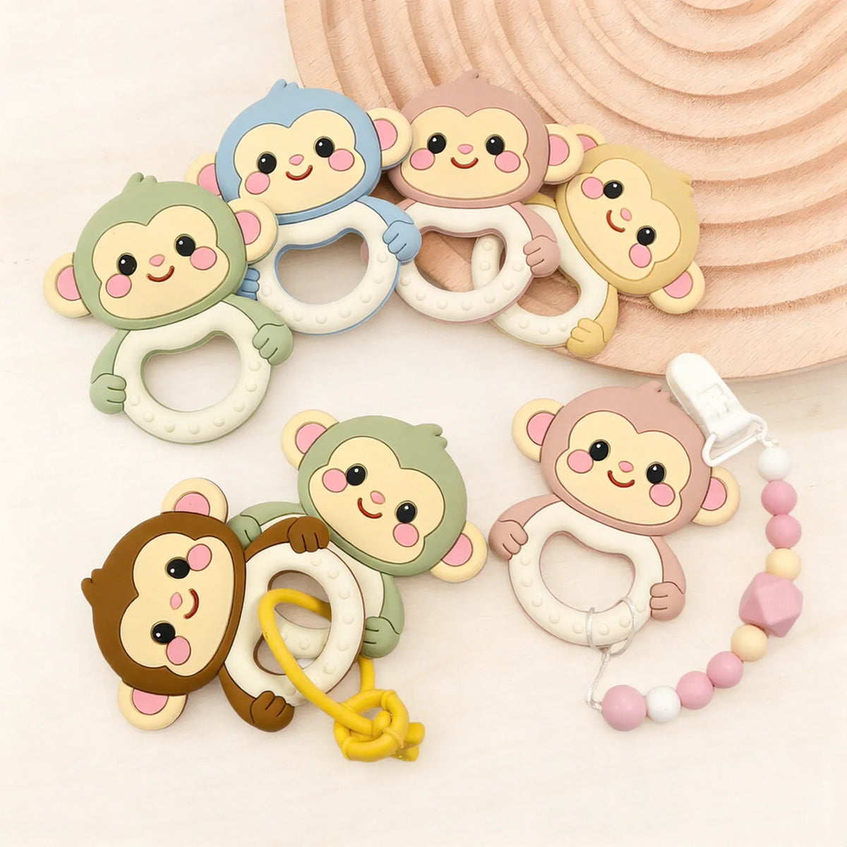 Baby Teether 0 To 6 Months BPA Free Silicone Chewing Teething Toy Pacifier Chain Making Cartoon Animal Pattern Silicone Baby Toy
