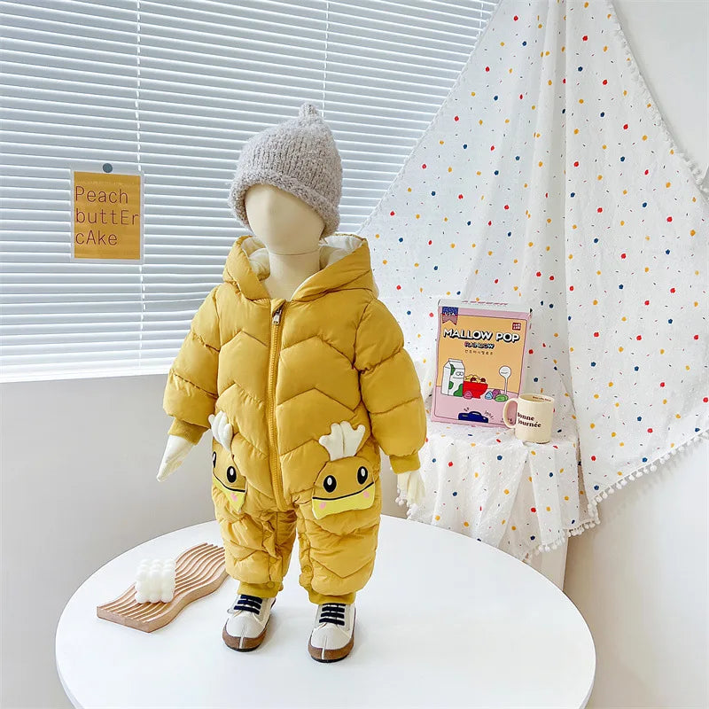 Newborn Clothes  Winter Cozy Winter Jumpsuit for Newborns, Warm Snug-Fit Romper with Hood, Soft Active Play Wear for Babies
