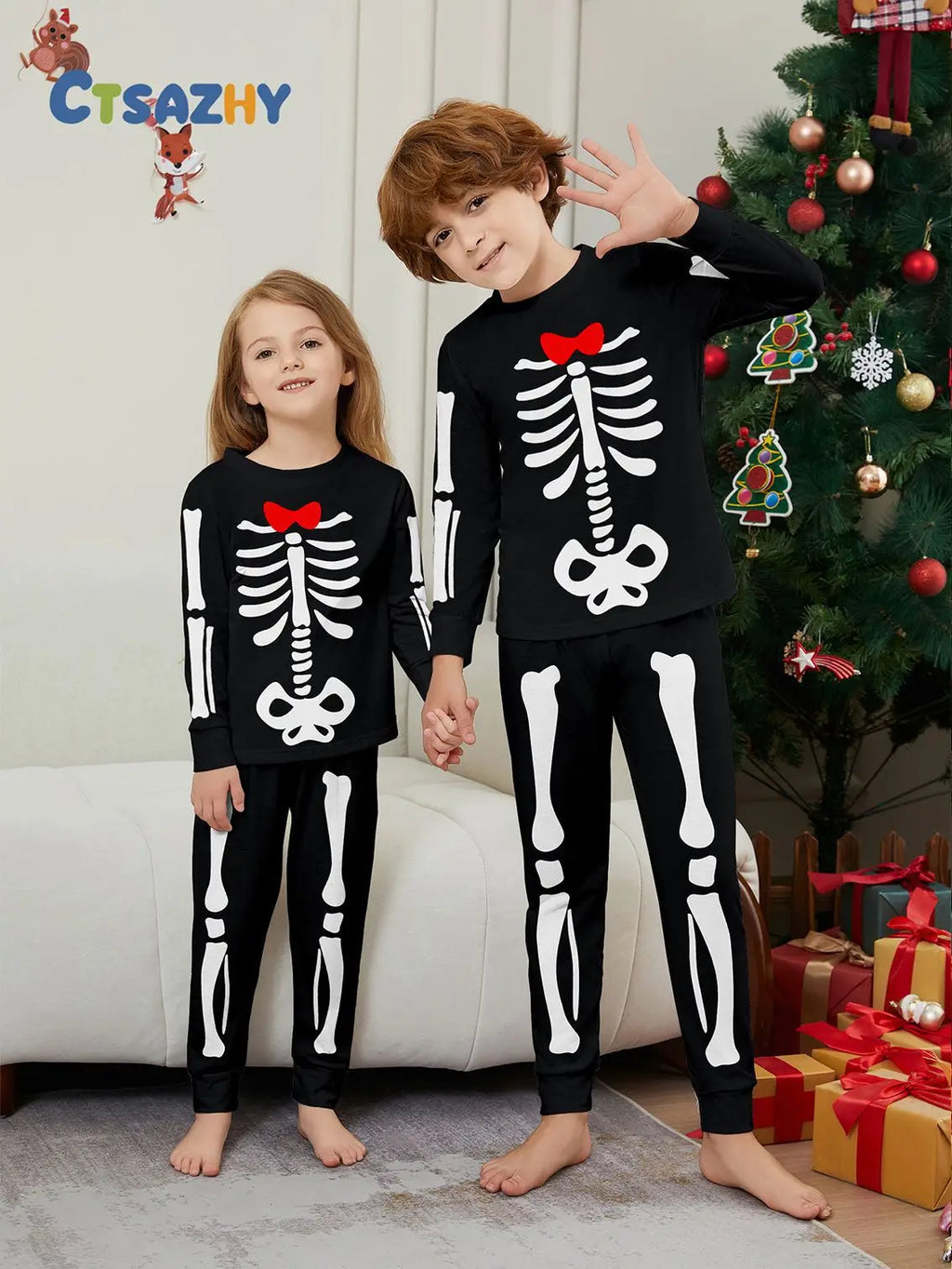 Halloween parent-child home costume European and American skull bone adult children and baby horror prank costume pajama set
