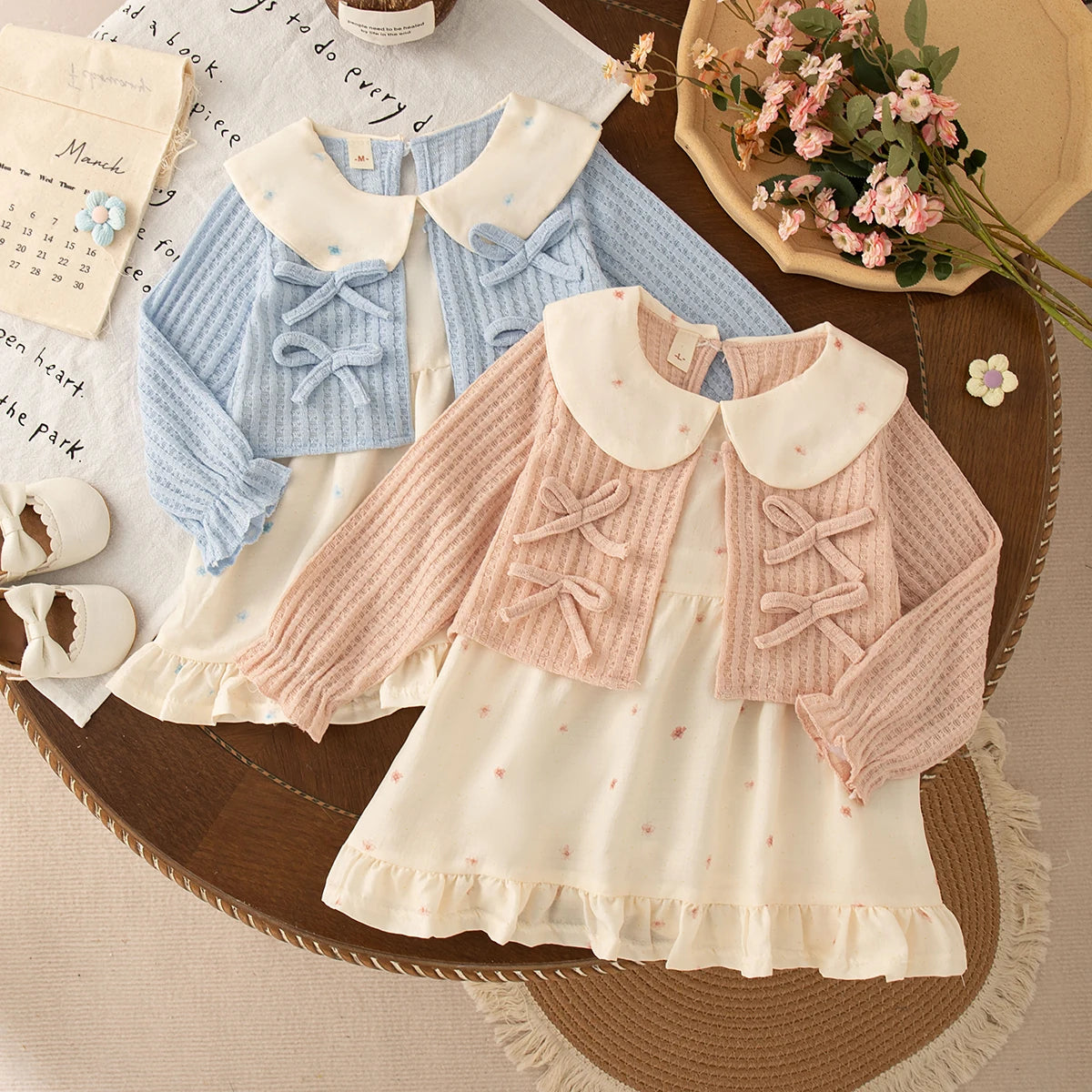 Autumn And Winter New Baby Girl Dress Sweet Bow, Imitation Cardigan Princess Dress Children'S Clothing (9 Months To 3 Years Old)