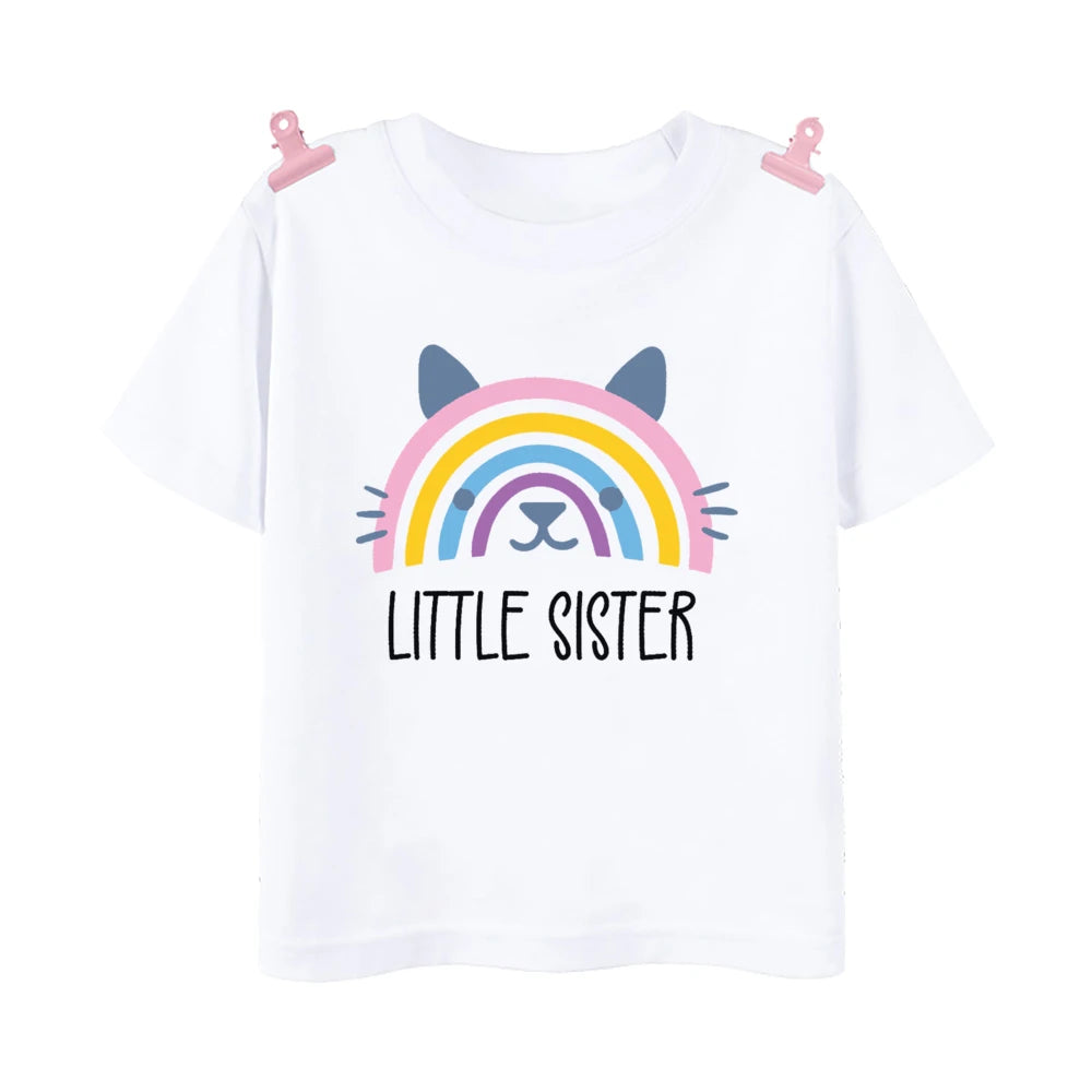 Big Sister Little Sister Rainbow Printed Family Matching Clother Girls Sibling Shirts Cartoon Rainbow Kids T-shirt Baby Bodysuit