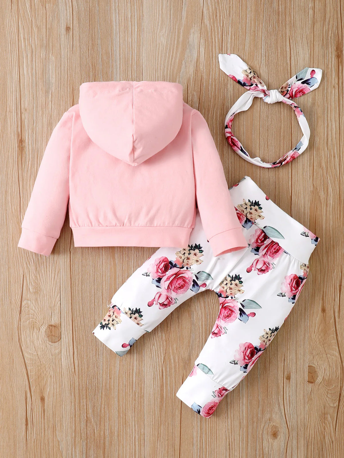 0-18 Months Toddler Baby Girl 3PCS Hooded Clothes Set Flowers Print Long Sleeve Top+Pant+Bowknot Headband Fashion Autumn Outfit