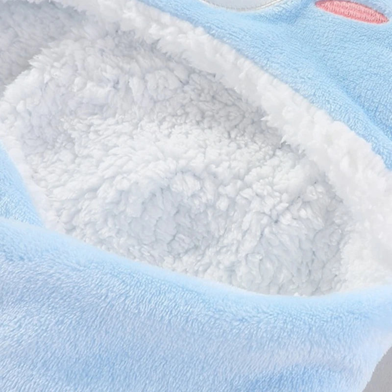 Soft Flannel Winter Warm Baby Swaddle Blanket Thicken Plush Lining Hooded Blanket for 0-6 Months Newborn Envelope Cocoon Blanket