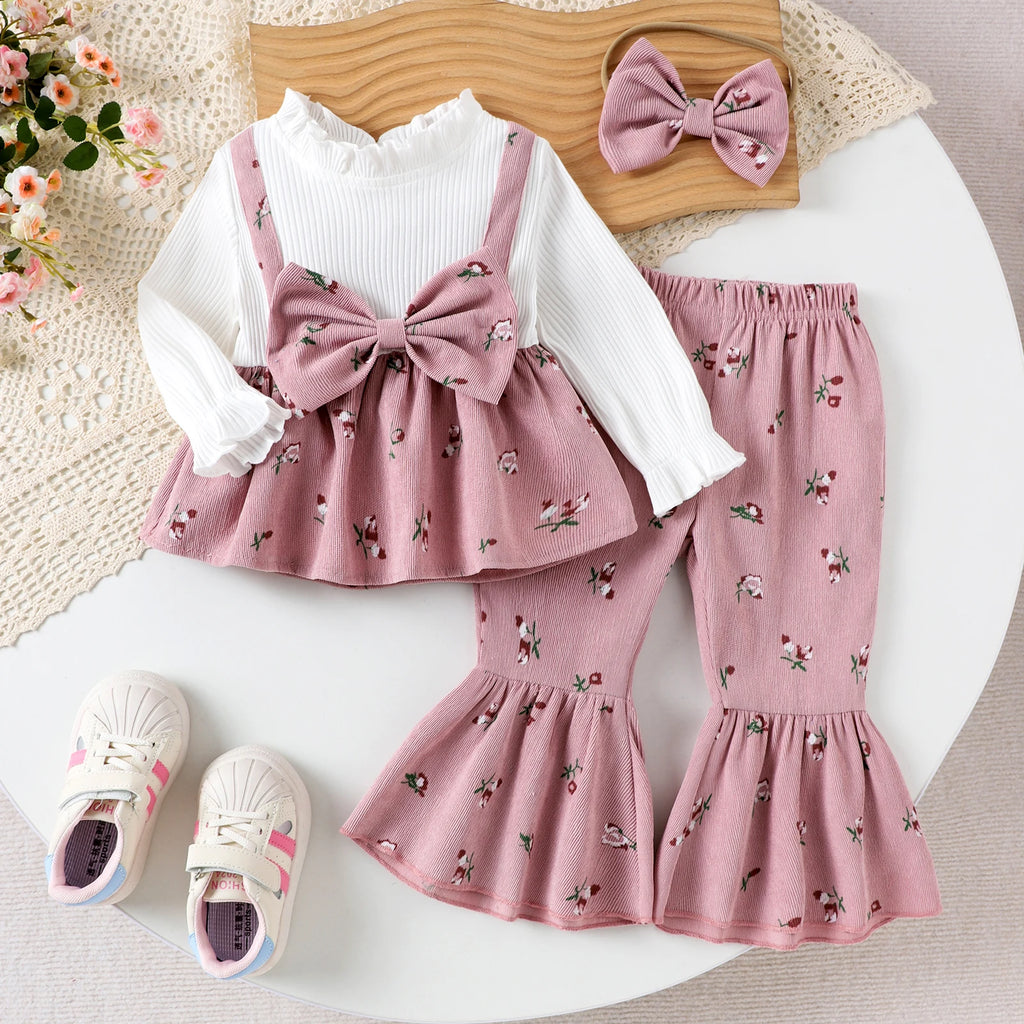 Spring and Autumn New Style Girls Are Sweet and Comfortable 1-4 Years Old White Long-Sleeved Color Matching Top + Trousers