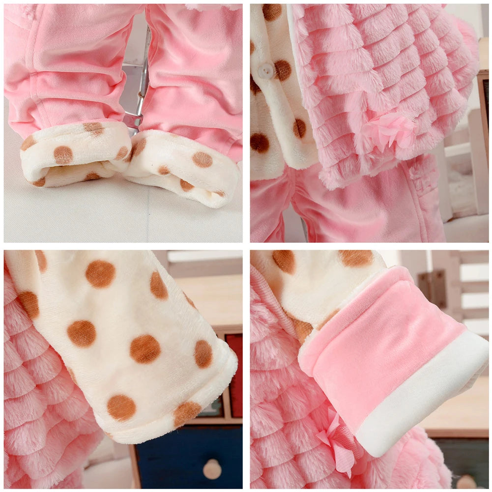 Flannel Babies Suit, -Piece Toddlers Clothes Set,Long Sleeve Tops+Waist Coat+Pants,Sweet Cute Girls Winter Cotton Snowsuits
