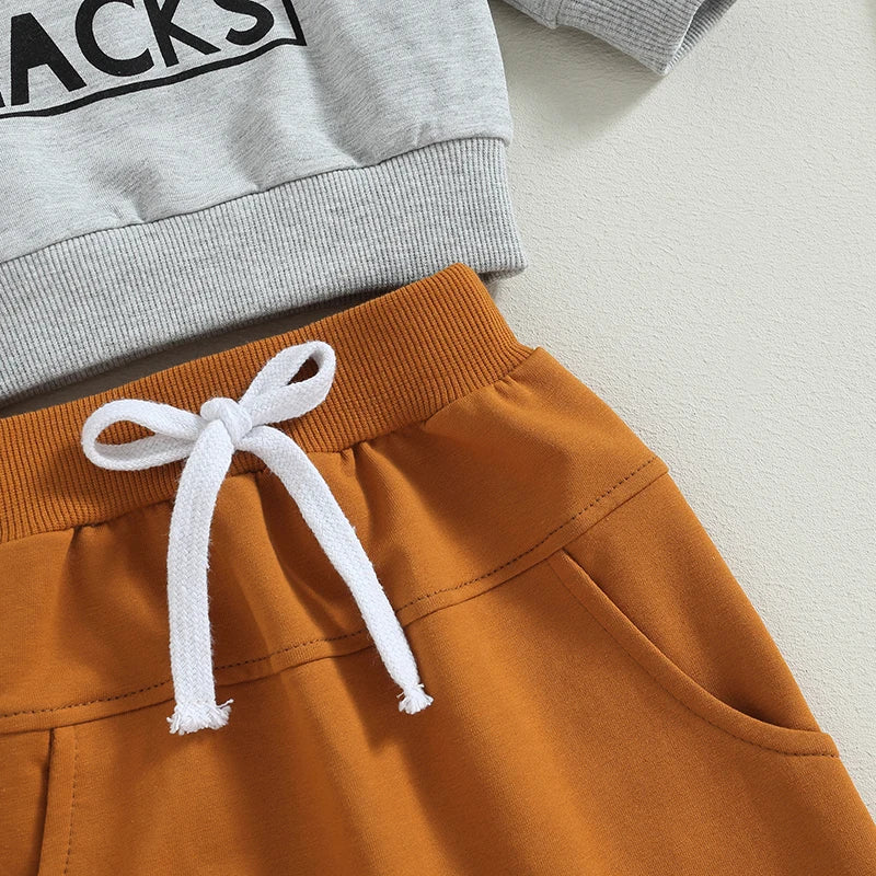 2PCS Toddler Boys Clothes Sets Long Sleeve Letter Print Sweatshirt Tops and Drawstring Pants Spring Fall lSets